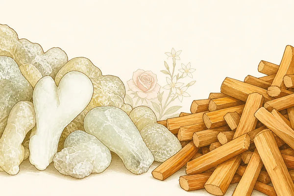 Rose and jasmine petals supporting the frankincense and sandalwood in Inner Sanctum