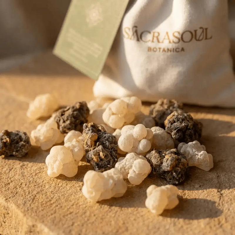 Hands preparing sacred resin ritual