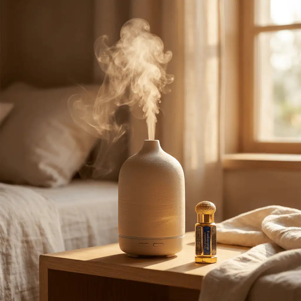 Sacred meditation space with rising smoke