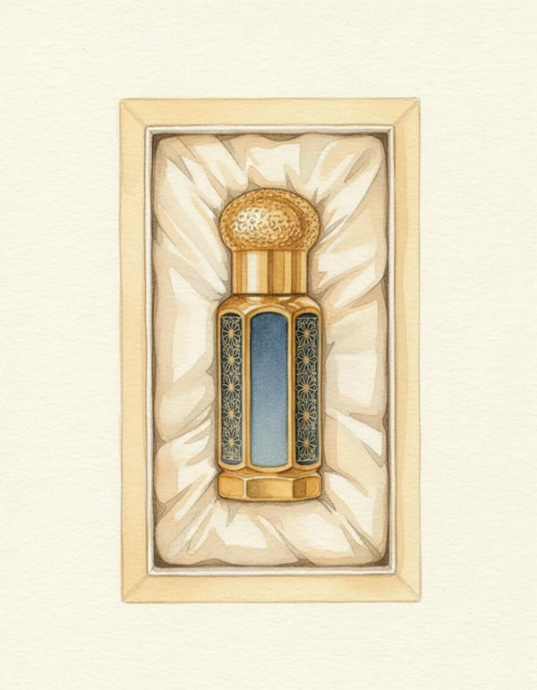 The finished bottle in its gift box, watercolour