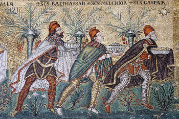 The Three Magi carrying their gifts, mosaic in Sant'Apollinare Nuovo, Ravenna