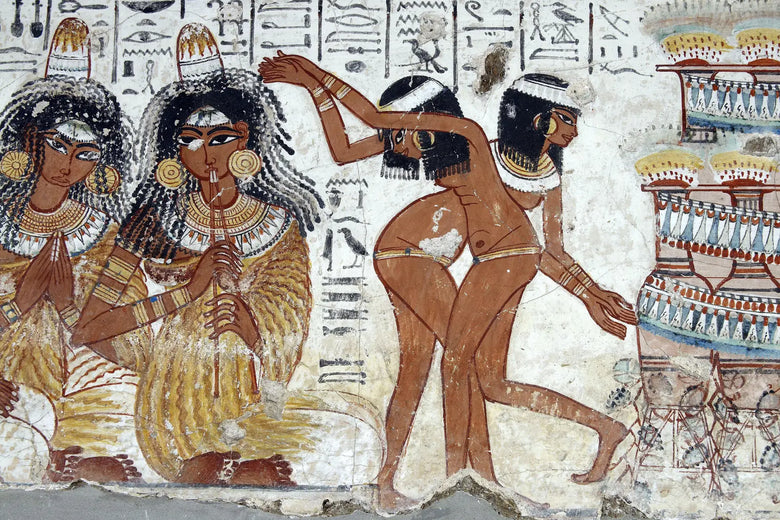 Musicians and dancers with perfume cones, wall painting from the tomb-chapel of Nebamun
