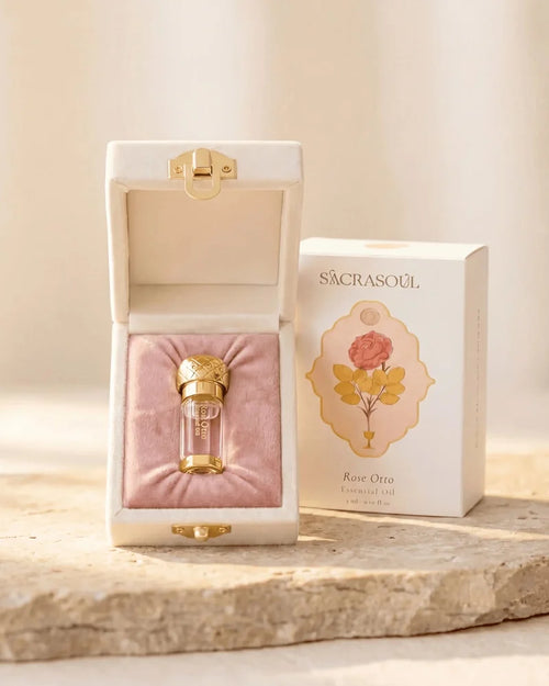 A bottle of Rose Otto oil